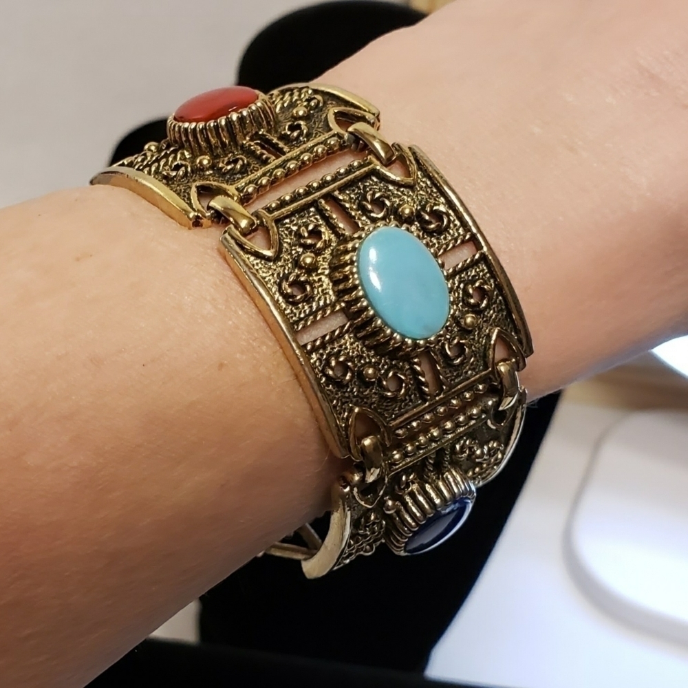 UPDATED AD Sarah Coventry Vintage 60's Bracelet Links Stones - Picture 5 of 16